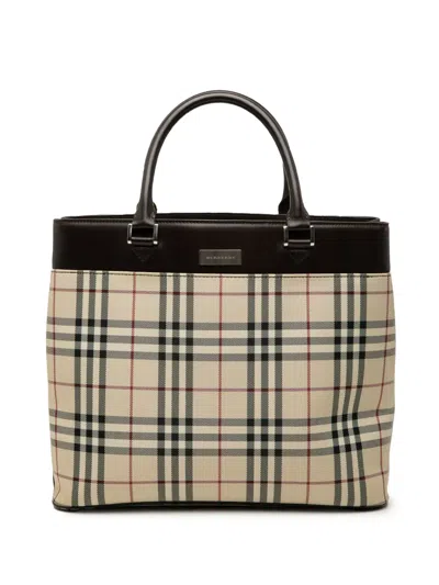 Pre-owned Burberry 2000-2017 House Check Canvas Tote Bag In Neutral