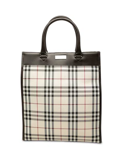 Pre-owned Burberry 2000-2017 House Check Canvas Tote Bag In Neutrals