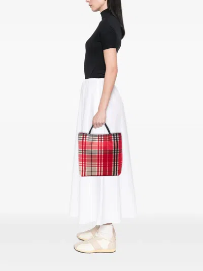 Pre-owned Burberry 2000-2017 House Check Canvas Tote Bag In Red