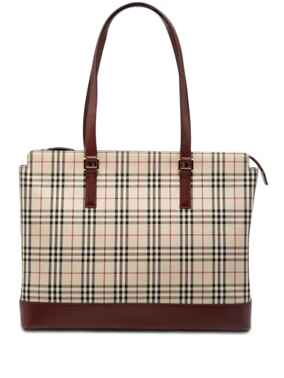 Pre-owned Burberry 2000-2017 House Check Canvas Tote Bag In Red