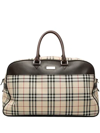 Pre-owned Burberry 2000-2017 House Check Canvas Travel Bag In Neutral