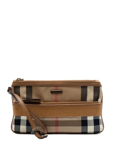 Pre-owned Burberry 2000-2017 House Check Canvas Wristlet Clutch Bag In Brown