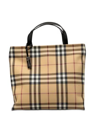 Pre-owned Burberry 2000-2017 House Check Coated Canvas Tote Bag In Neutral