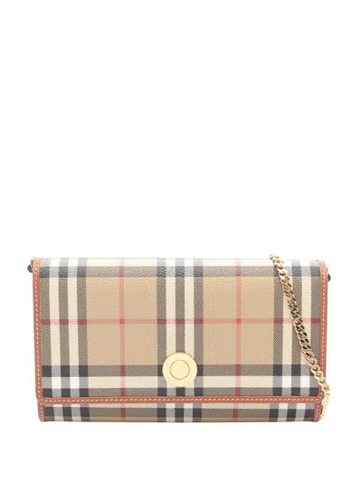 Pre-owned Burberry 2000-2017 House Check Coated Canvas Wallet On Chain Crossbody Bag In Neutrals