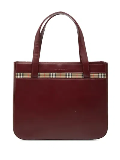 Pre-owned Burberry 2000-2017 House Check Trimmed Leather Handbag In Red