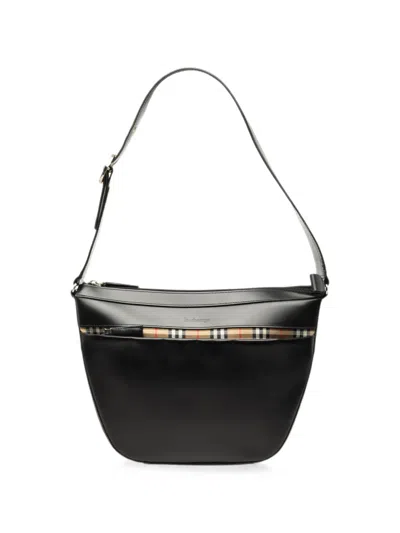 Pre-owned Burberry 2000-2017 House Check Trimmed Leather Shoulder Bag In Black