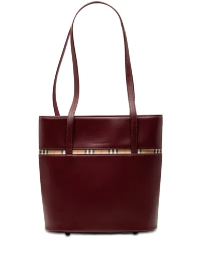 Pre-owned Burberry 2000-2017 House Check Trimmed Leather Shoulder Bag In Red