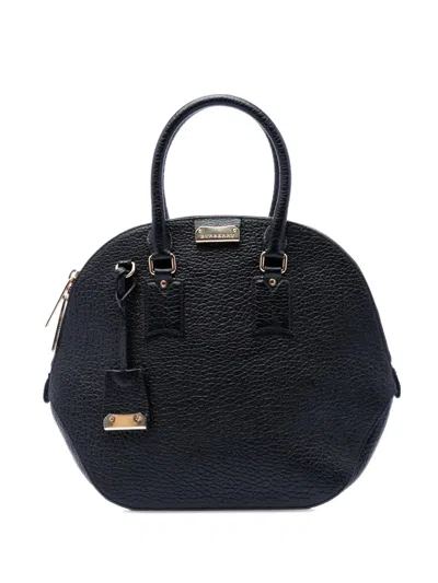 Pre-owned Burberry 2000-2017 Large Grained Calfskin Heritage Orchard Bowling Bag Satchel In Black