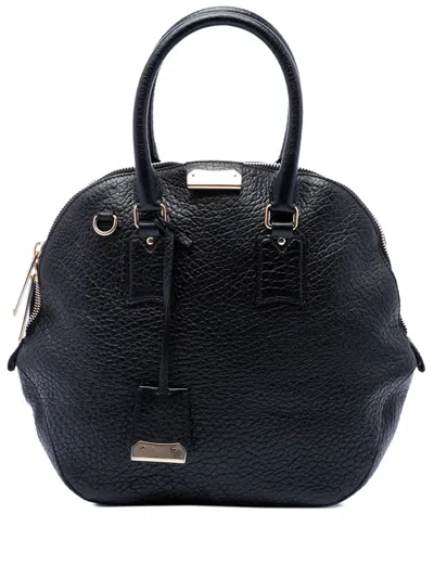 Pre-owned Burberry 2000-2017 Large Grained Calfskin Heritage Orchard Bowling Bag Satchel In Black