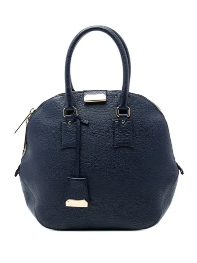 Pre-owned Burberry 2000-2017 Large Grained Calfskin Heritage Orchard Bowling Bag Satchel In Blue