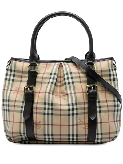 Pre-owned Burberry 2000-2017 Large Haymarket Check Coated Canvas Northfield Satchel In Neutrals