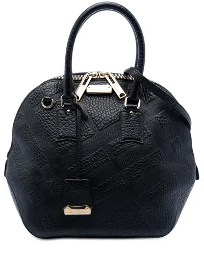 Pre-owned Burberry 2000-2017 Large Heritage Grain Check Embossed Orchard Bowling Bag Satchel In Black