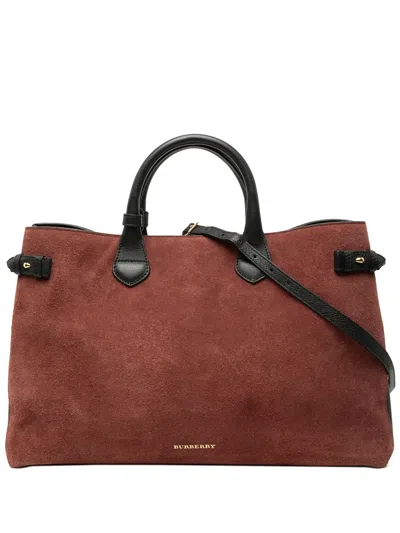 Pre-owned Burberry 2000-2017 Large Suede And Calfskin Banner Satchel In Red