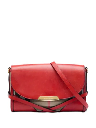 Pre-owned Burberry 2000-2017 Leather And House Check Canvas Bridle Abbott Crossbody Bag In Brown