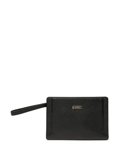 Pre-owned Burberry 2000-2017 Leather Clutch Bag In Black