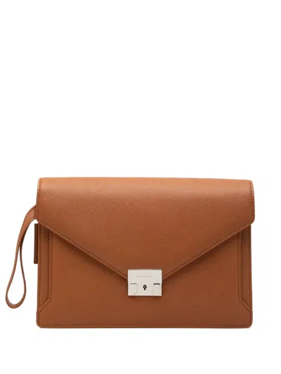 Pre-owned Burberry 2000-2017 Leather Envelope Clutch Bag In Brown