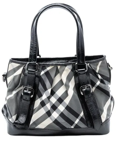 Pre-owned Burberry 2000-2017 Medium Beat Check Nylon Lowry Satchel In Gray