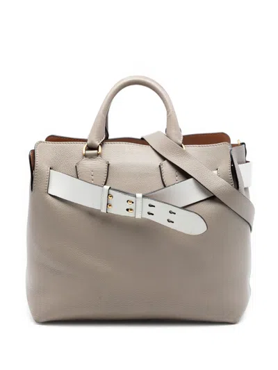 Pre-owned Burberry 2000-2017 Medium Bicolor Leather Marais Belt Bag Satchel In Gray