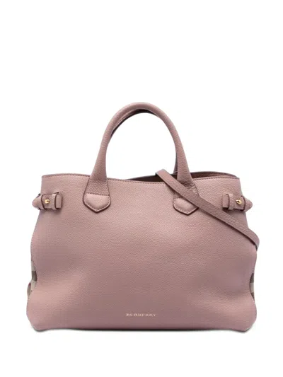 Pre-owned Burberry 2000-2017 Medium Calfskin And House Check Banner Satchel In Pink