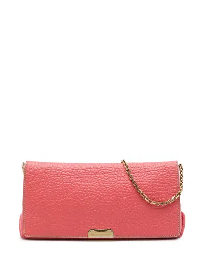 Pre-owned Burberry 2000-2017 Medium Grained Calfskin Mildenhall Crossbody Bag In Pink