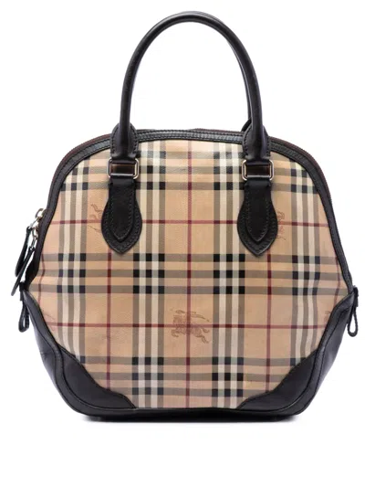 Pre-owned Burberry 2000-2017 Medium Haymarket Check Coated Canvas Orchard Bowling Bag Satchel In Neutrals