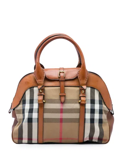Pre-owned Burberry 2000-2017 Medium House Check Canvas And Leather Milverton Satchel In Brown