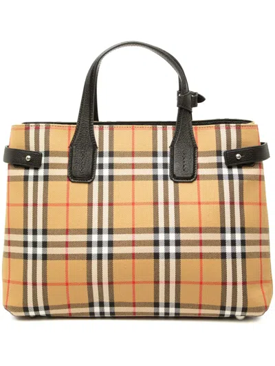 Pre-owned Burberry 2000-2017 Medium House Check Canvas Banner Satchel In Neutrals