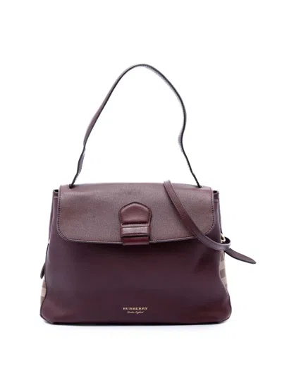 Pre-owned Burberry 2000-2017 Medium House Check Trimmed Leather Camberley Satchel In Red
