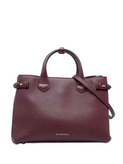 Pre-owned Burberry 2000-2017 Medium Leather And House Check Banner Satchel In 红色