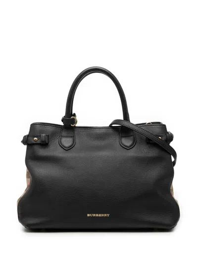 Pre-owned Burberry 2000-2017 Medium Leather And House Check Banner Satchel In Black