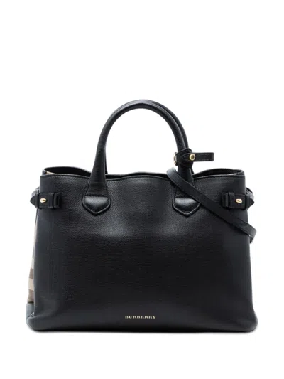 Pre-owned Burberry 2000-2017 Medium Leather And House Check Banner Satchel In Black