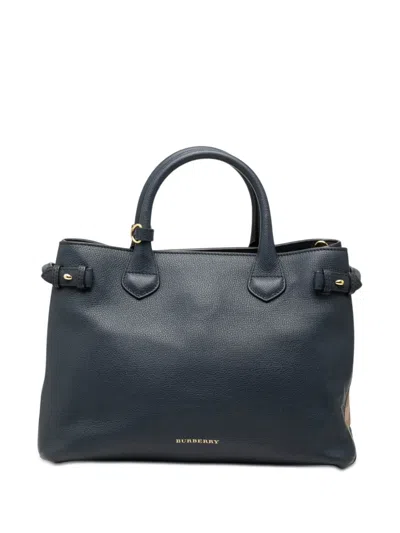 Pre-owned Burberry 2000-2017 Medium Leather And House Check Banner Satchel In Blue
