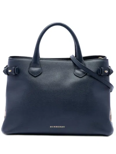 Pre-owned Burberry 2000-2017 Medium Leather And House Check Banner Satchel In Blue