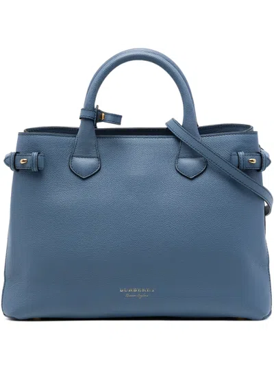 Pre-owned Burberry 2000-2017 Medium Leather And House Check Banner Satchel In Blue