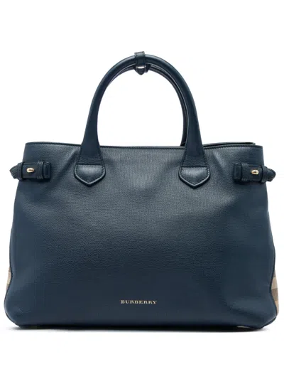 Pre-owned Burberry 2000-2017 Medium Leather And House Check Banner Satchel In Blue