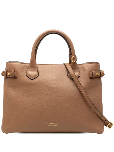 Pre-owned Burberry 2000-2017 Medium Leather And House Check Banner Satchel In Brown