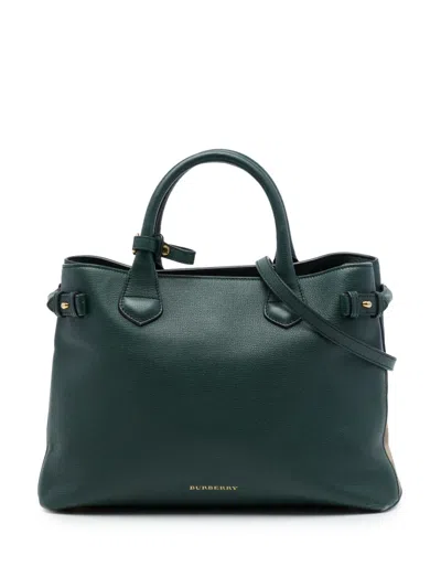 Pre-owned Burberry 2000-2017 Medium Leather And House Check Banner Satchel In Green