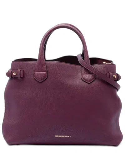 Pre-owned Burberry 2000-2017 Medium Leather And House Check Banner Satchel In Purple