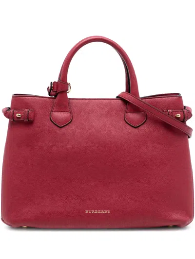 Pre-owned Burberry 2000-2017 Medium Leather And House Check Banner Satchel In Red