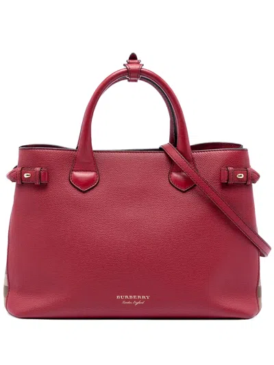 Pre-owned Burberry 2000-2017 Medium Leather And House Check Banner Satchel In Red