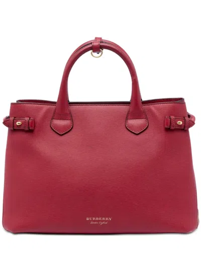 Pre-owned Burberry 2000-2017 Medium Leather And House Check Banner Satchel In Red