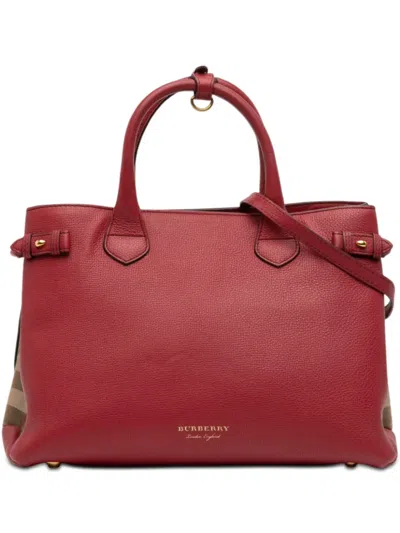 Pre-owned Burberry 2000-2017 Medium Leather And House Check Banner Satchel In Red