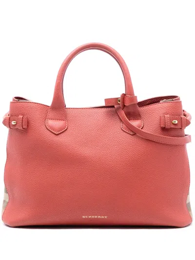 Pre-owned Burberry 2000-2017 Medium Leather And House Check Canvas Banner Satchel In Pink