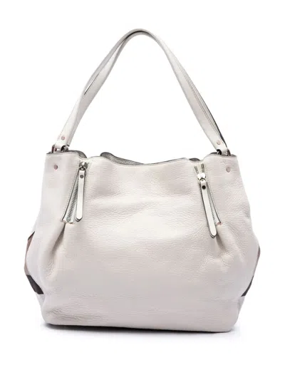 Pre-owned Burberry 2000-2017 Medium Leather And House Check Canvas Maidstone Satchel In White