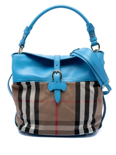 Pre-owned Burberry 2000-2017 Medium Mega Check Canvas And Leather Sycamore Hobo Satchel In Brown