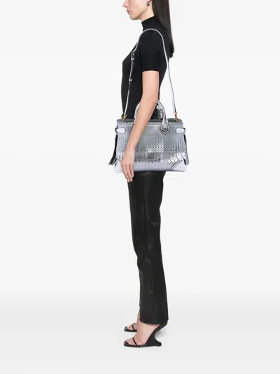 Pre-owned Burberry 2000-2017 Medium Metallic Leather Brogue Banner Satchel In Silver