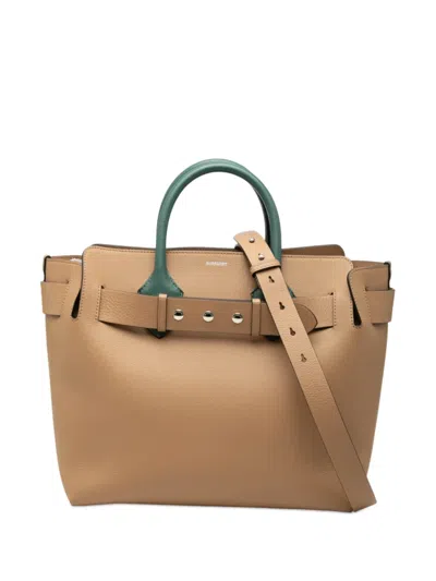 Pre-owned Burberry 2000-2017 Medium Tricolor Leather Marais Belt Bag Satchel In Neutral