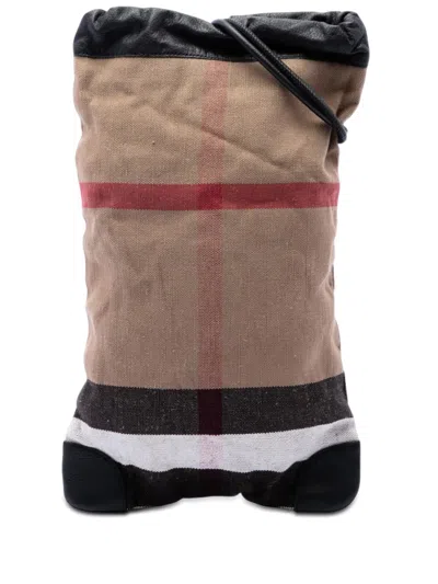 Pre-owned Burberry 2000-2017 Mega Check Canvas Drawstring Backpack In Brown