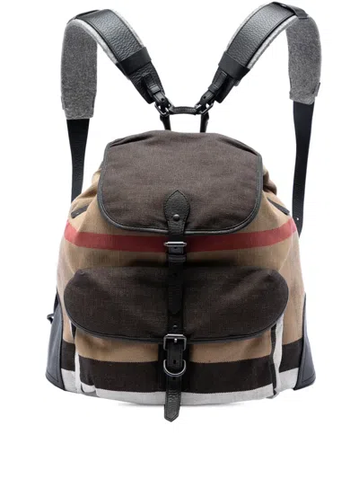 Pre-owned Burberry 2000-2017 Mega Check Canvas Korbin Backpack In Brown