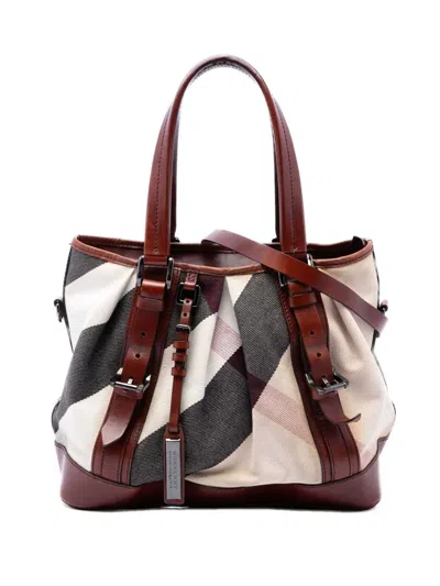 Pre-owned Burberry 2000-2017 Mega Check Canvas Lowry Satchel In Neutrals